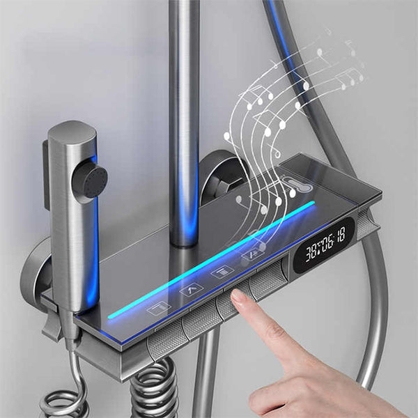 GAONUO Luxury Brass Piano Key Rain Shower Set – Smart Digital Thermostatic System