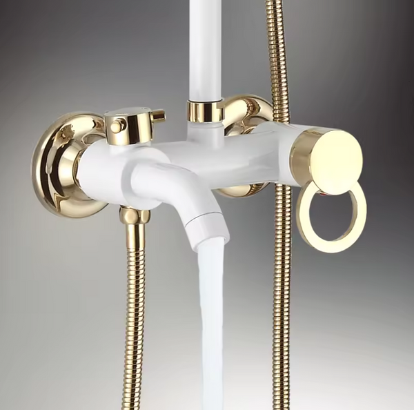 Samiyah White Gold 3-Way Brass Rainfall Shower Head Set with Mixer Tap & Hand Sprayer