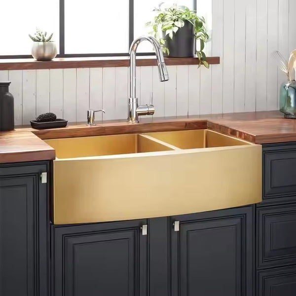 Farmhouse Handmade Apron Front 304 Stainless Steel Double Bowl Kitchen Sink