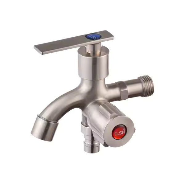 Brushed Nickel Double Outlet Bibcock Faucet