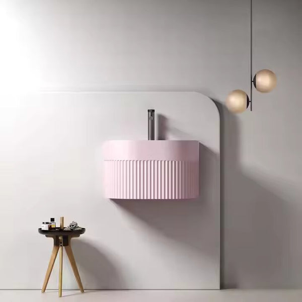 High-Quality One-Piece Fluted Wall-Mounted Artificial Stone Sink