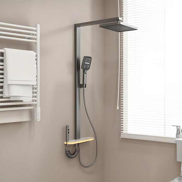 Gun Gray Brass Piano Shower Faucet Set – 4-Function Rainfall System