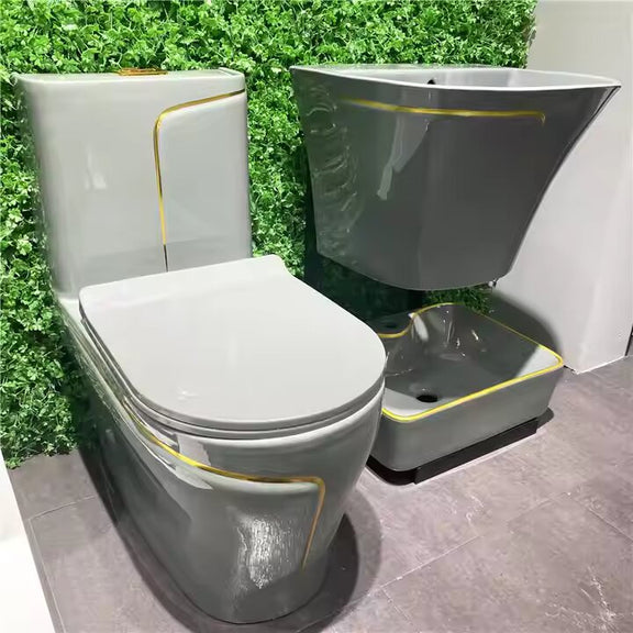 Modern Grey & Gold Line Two-Piece Ceramic WC Toilet Set – China Trading ...