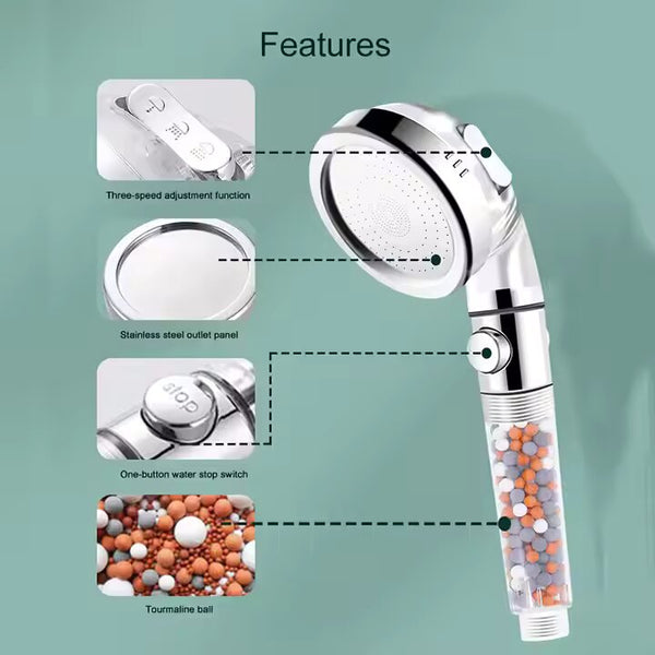 High Pressure 3-Mode Handheld Showerhead with Filter Beads