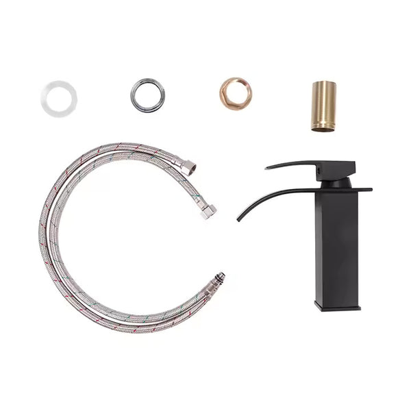 Black Deck Mount Waterfall Vanity Basin Faucet, Cold & Hot Mixer Tap
