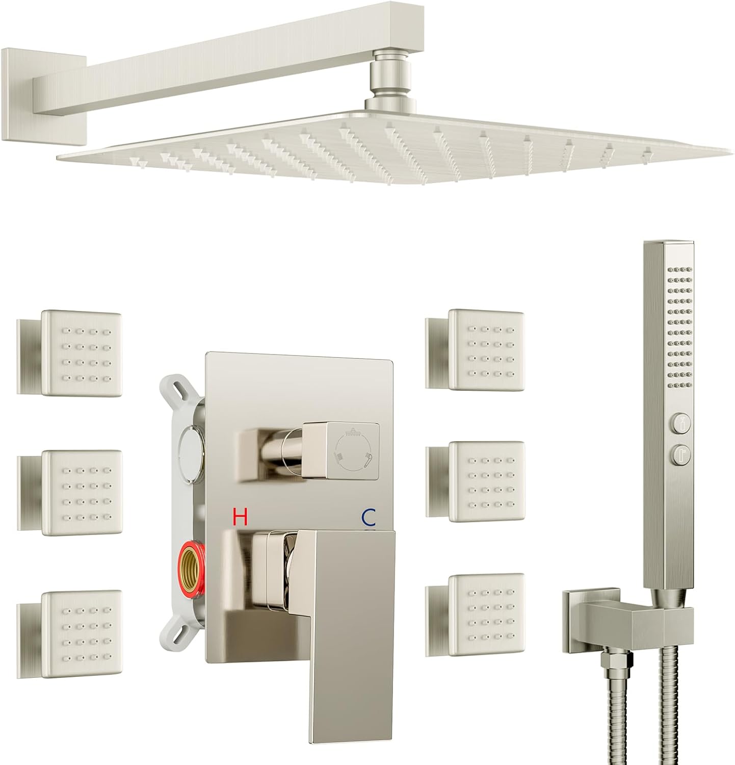 Rain Shower System with Body Jets, 12 Inch Powerful Full Body Shower S ...