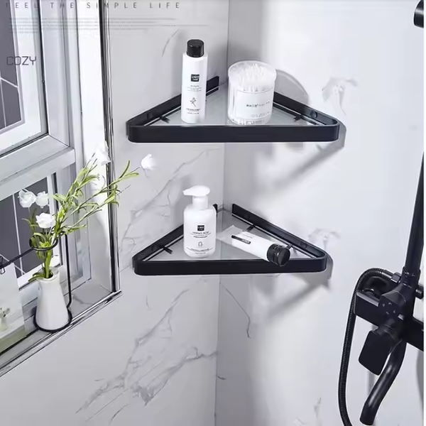 High-Quality Wall-Mounted Glass Corner Shower Shelf