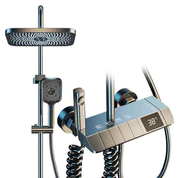 Brushed Nickel Wall-Mounted Rainfall Shower Faucet Set with Hand Shower & Tub Spout