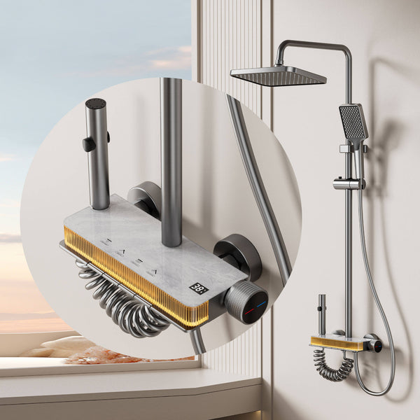 Hot and Cold Bathroom Shower Set Piano Digital Display Faucet Shower Rainfall 4 Function System Set