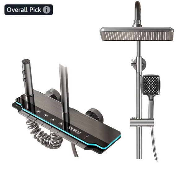 Thermostatic Shower System Digital Display Shower Faucet Set Space Aluminum Wall Mount Piano Keys Rain Shower Combo Set